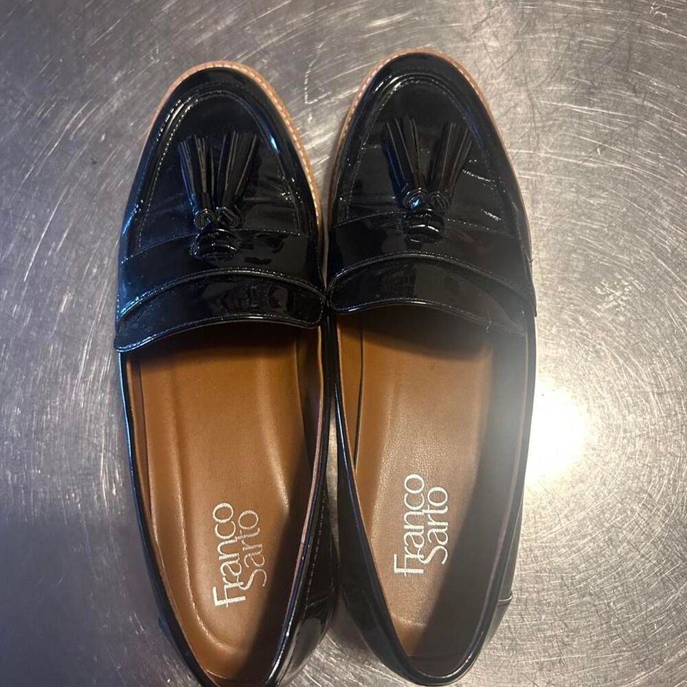 Franco Sarto Balin Patent Tassel Platform Loafers Black Womens Size 10M